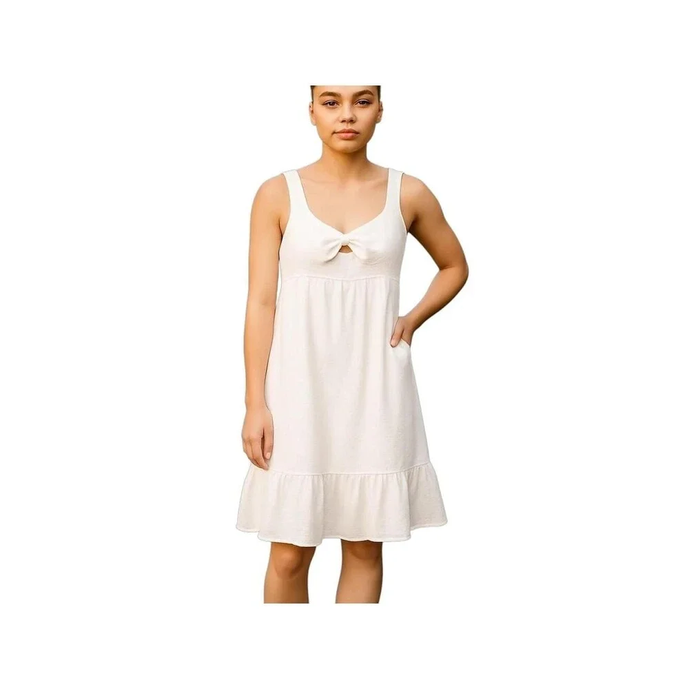 Sleeveless White Dress Tie Front Cutout Casual Sundress Summer Dress
